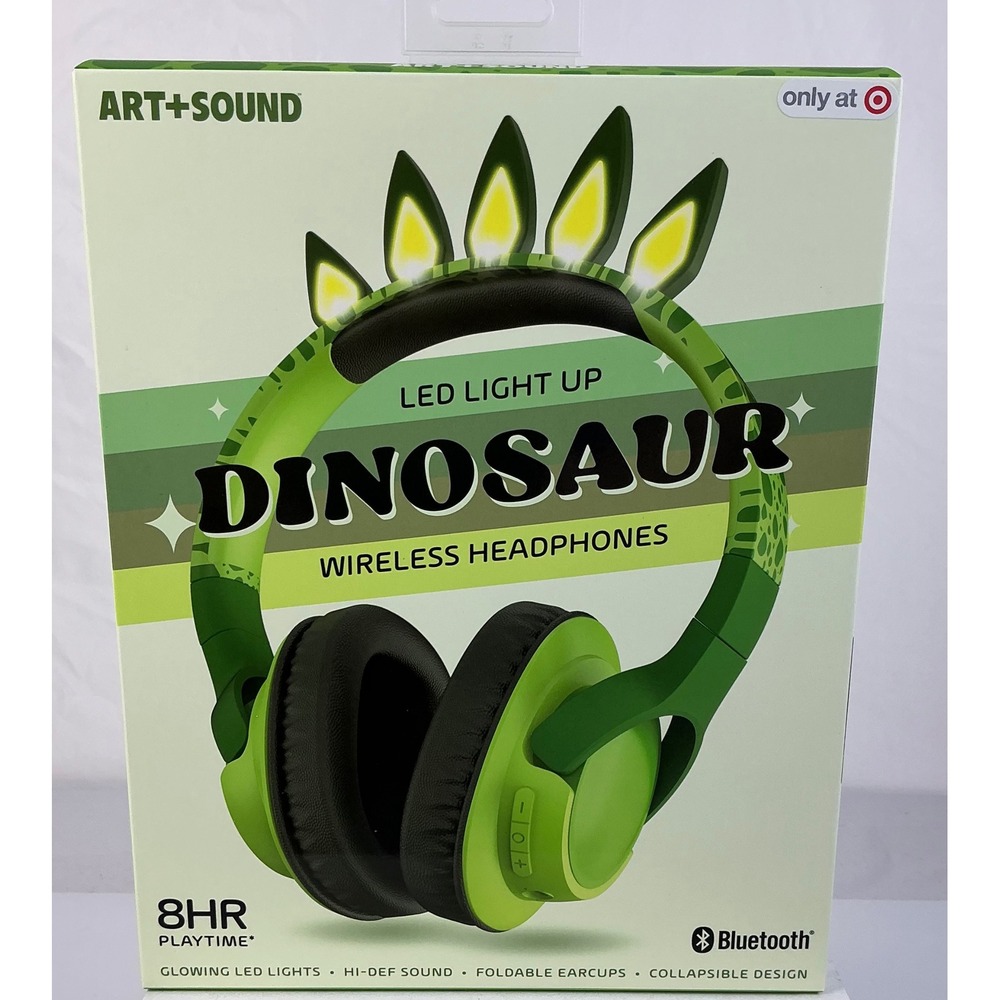 Art Sound LED Light Up Dinosaur Wireless Headphones Bluetooth Green Kids‎